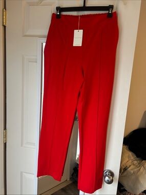 Skies Are Blue Bright Red Straight-Leg Tailored Pants